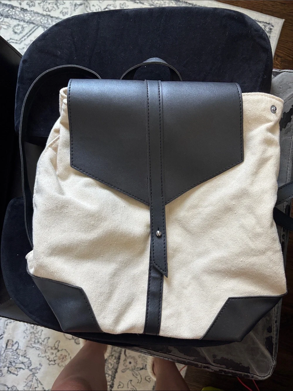 Deux Lux Black and Cream Canvas Backpack with Leather Trim